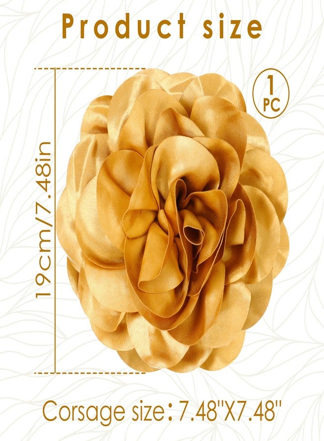 YOGEYOGE Big Flower Dainty Satin Fabric Rose Flower Brooches Large Rose Flowers Satin Lapel Brooches for Women Wedding Dinner Party Decoration 7.48 Inches (Gold) - Image 3